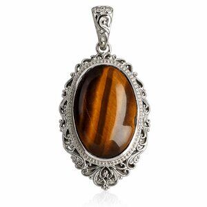 Tiger’s Eye 29.90 ctw Solitaire Pendant in Platinum Over Copper